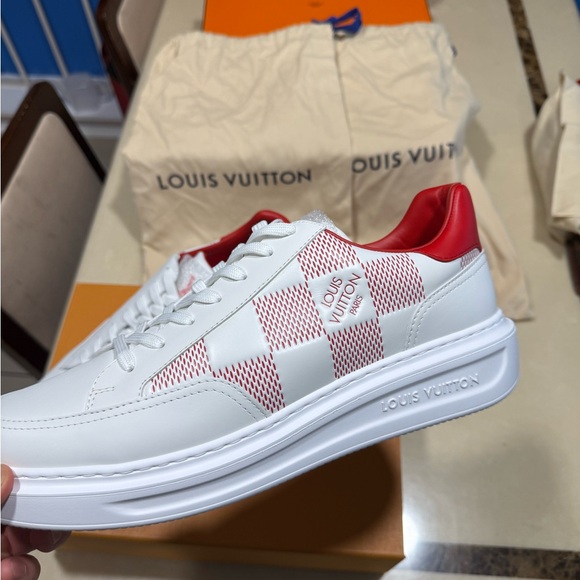 Louis Vuitton Men's White and Red Checkered Sneakers Beverly Hills - Picture 1 of 8